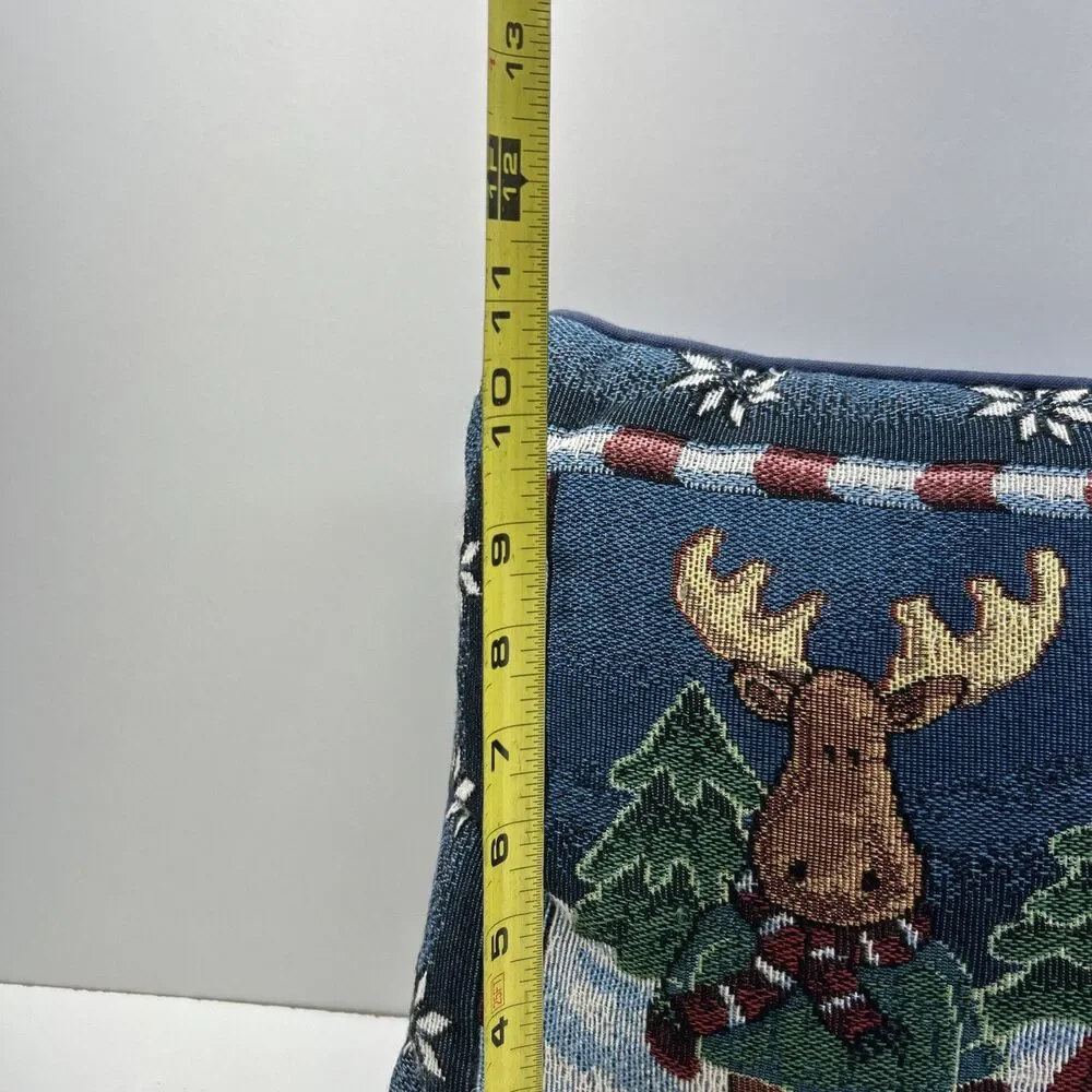 Vintage Tapestry Christmas Pillow - Deer, Bear, & Snowman VGC‎